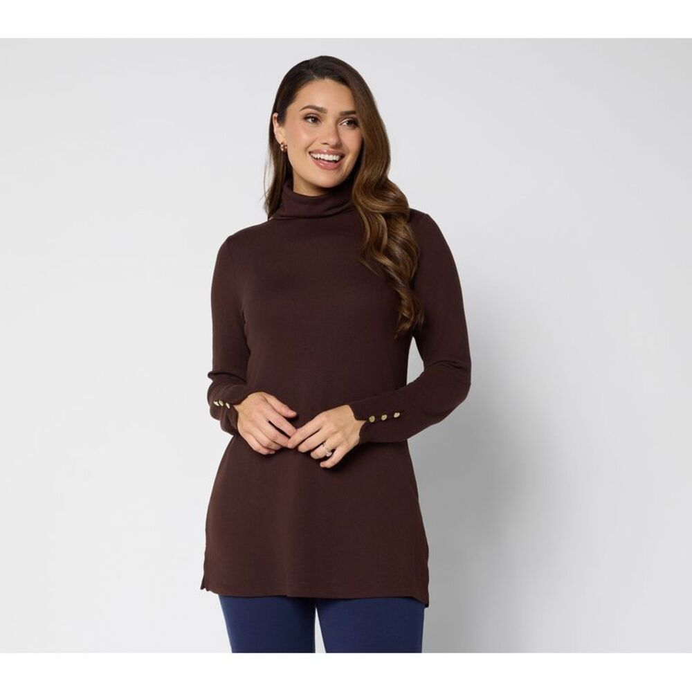 Denim & Co. Women's Top Petite PXS Essentials Heavenly Jersey Tunic Brown